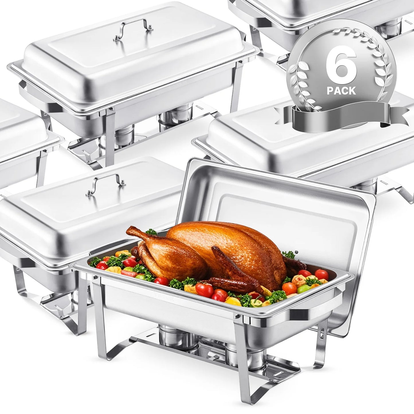 VEVOR 8 Qt 4/6 Pack Chafing Dish Buffet Set Stainless Steel Chafer Rectangle Catering Warmer Server with Lid Water Pan for party