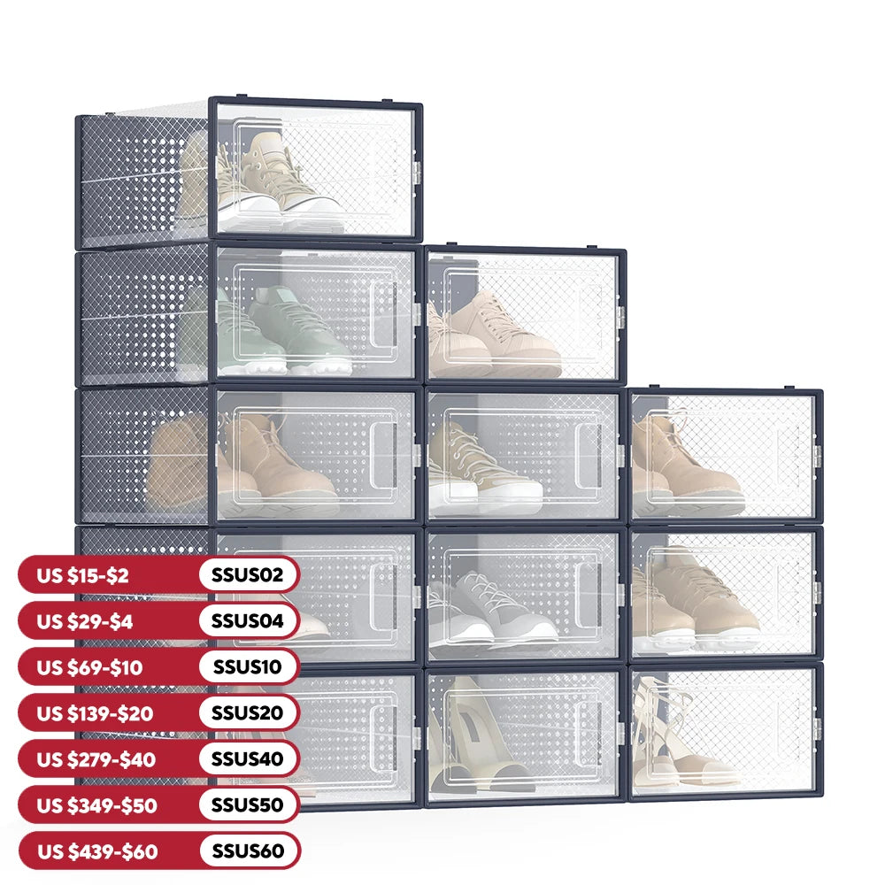 SONGMICS Shoe Boxes,Pack of 12 Shoe Storage Organizers,Stackable Clear Plastic Boxes for Closet,Sneakers,9.1 x 13.1 x 5.6 Inches