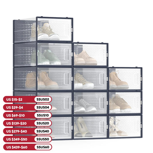 SONGMICS Shoe Boxes,Pack of 12 Shoe Storage Organizers,Stackable Clear Plastic Boxes for Closet,Sneakers,9.1 x 13.1 x 5.6 Inches