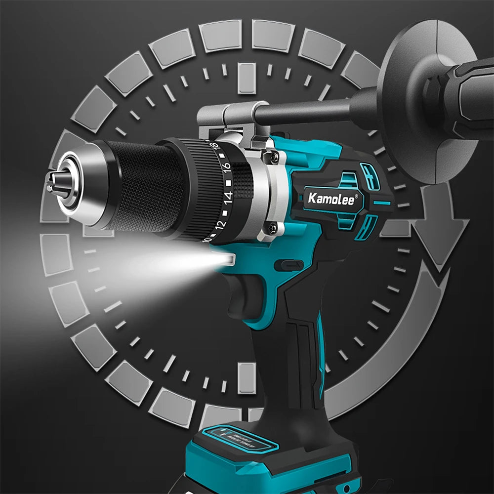 Kamolee 650N.m High Torque Brushless Electric Impact Drill 3-in-1 18V-21V Battery 13mm Handheld Cordless Screwdriver Tool Set