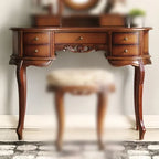 European Solid Wood Mirror Table Bedroom Dresser Amercia Princess Furniture Dark Villa Luxury Carved Makeup Table Dressing Table
