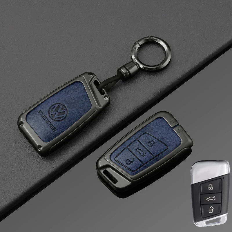 Leather Car Remote Key Case Full Cover Protection Shell for VW Volkswagen Magotan Magotan GTE Passat B6 B7 B8 CC Arteon Keychain