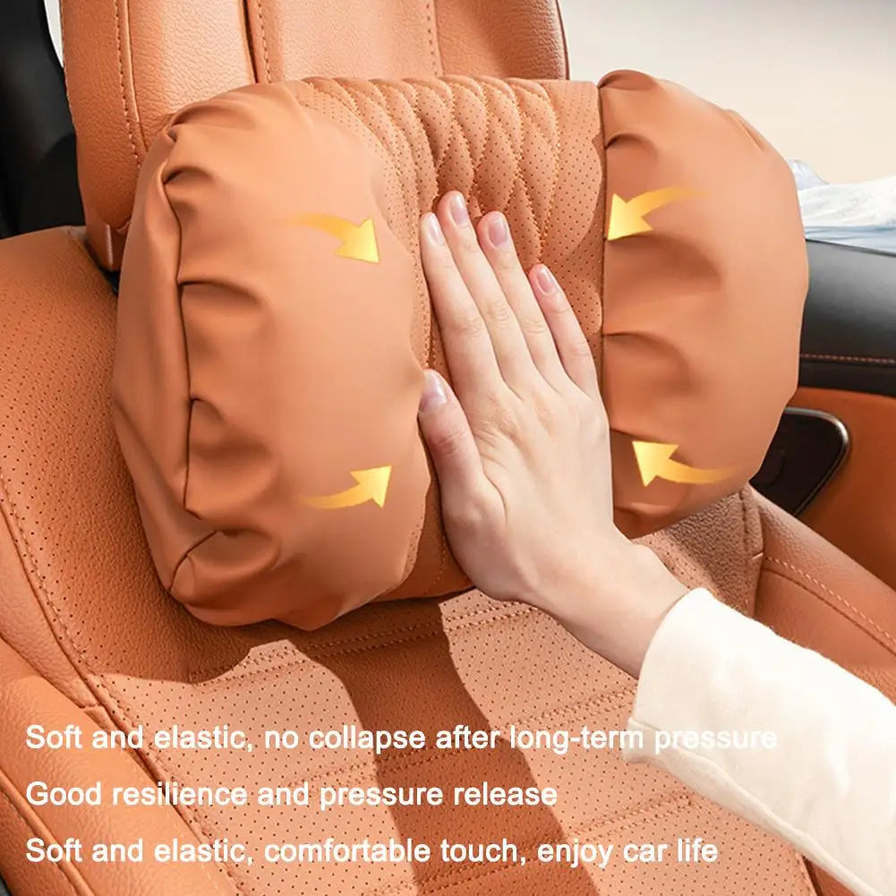 Summer Car Headrest Lumbar Nappa Leather Support Pillow Set Soft Comfortable Breathable Car Neck Pillows Car Seat Accessories