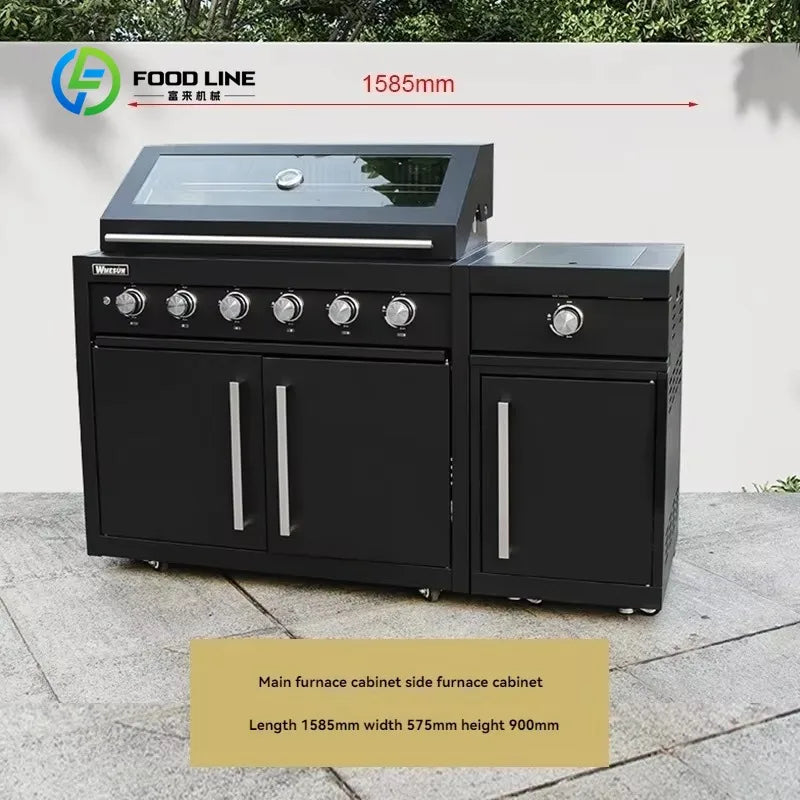 Customized Modern Outdoor Kitchen Cabinets Stainless Steel Gas Grill Worktop 304 Cabinet with Acrylic Door Panel Outdoor Storage