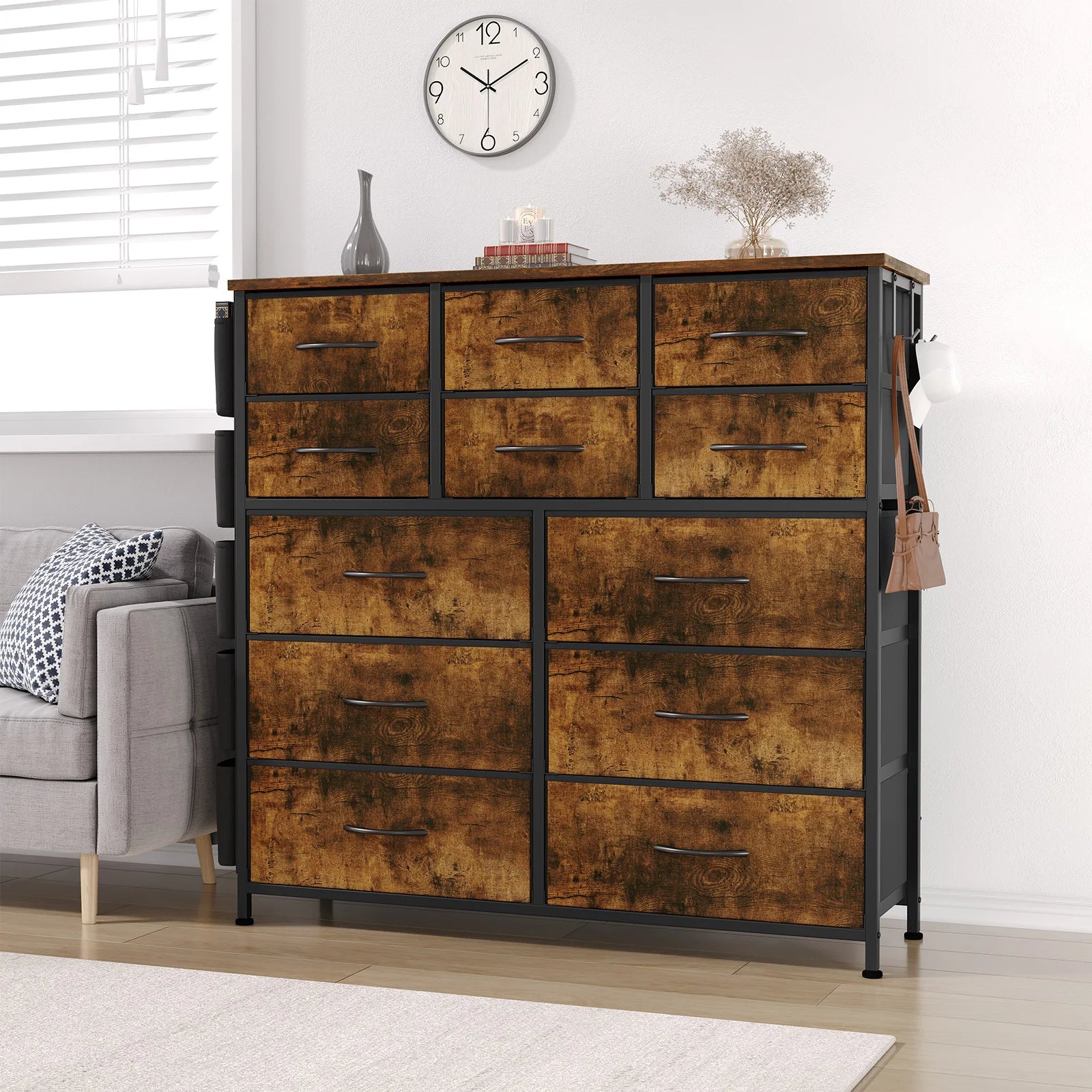 Dresser for Bedroom with 12 Drawer & Chests of Drawers for Hallway, Entryway, Storage Organizer Unit with Fabric Easy Pull Handl