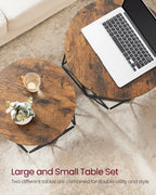 VASAGLE Small Coffee Table Set of 2, Round Coffee Table with Steel Frame, Side End Table for Living Room, Bedroom, Office