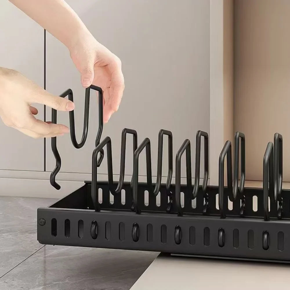 Kitchen Cabinet Pull Out Tray Organizer Adjustable Dish Rack with Slide Rails for Pots and Pans Storage