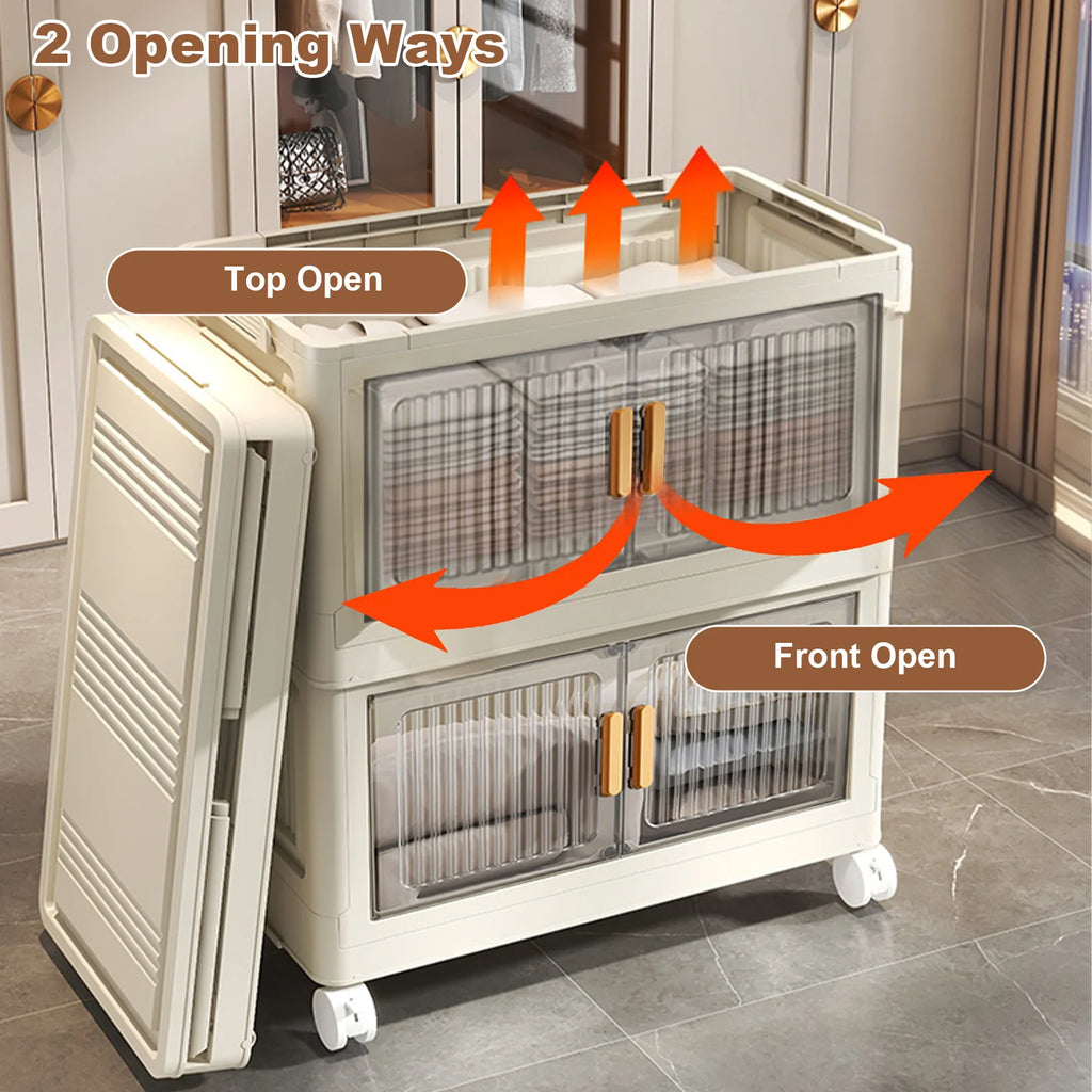 Plastic Folding Storage Cabinet, Multi-Shelf Organizer for Bedroom & Living Room, Compact Household Storage Cabinet