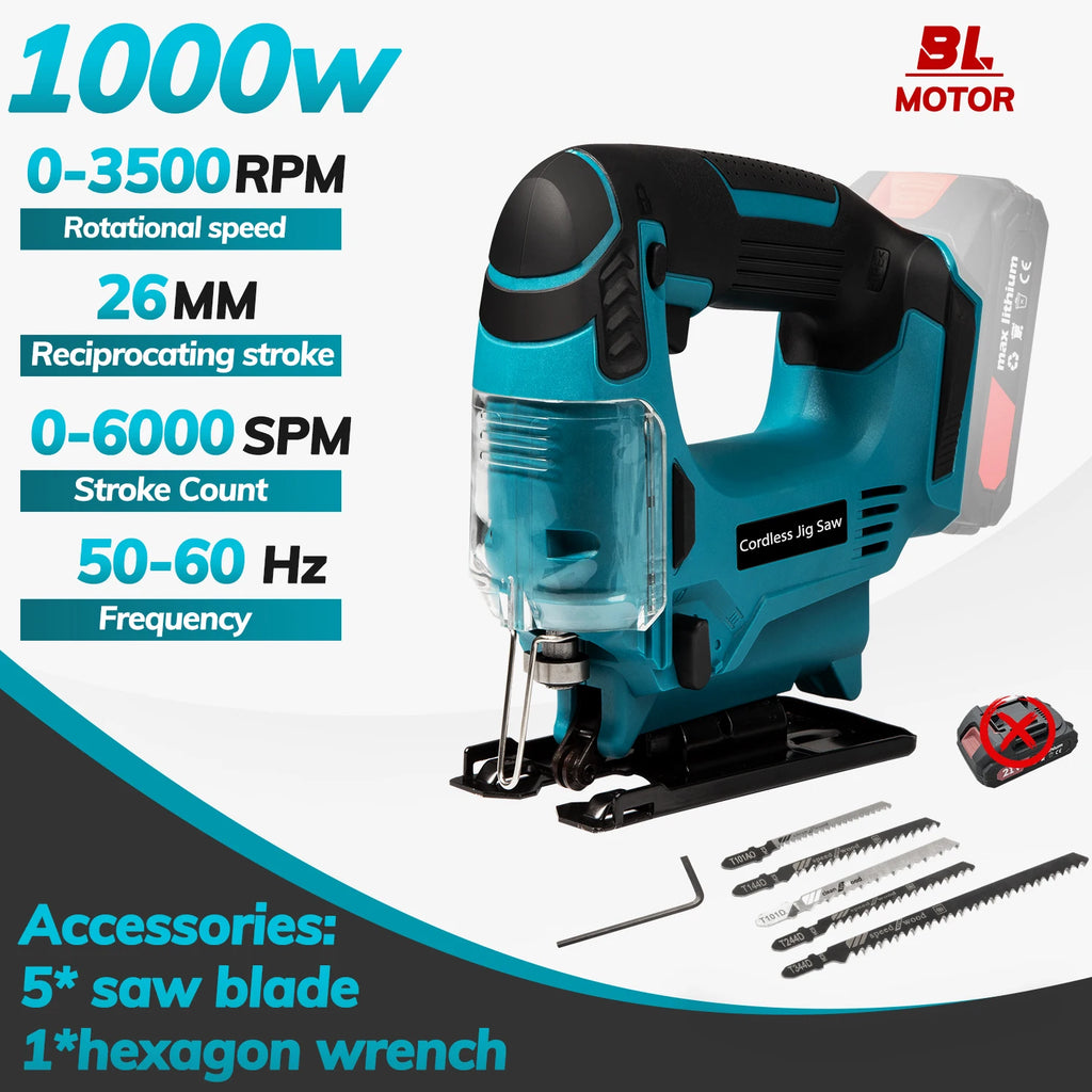 26mm Electric Jig Saw Portable Cordless Curved Saw Multi-Function Wood Cutting Woodworking Machines For Makita 18V Battery Pin