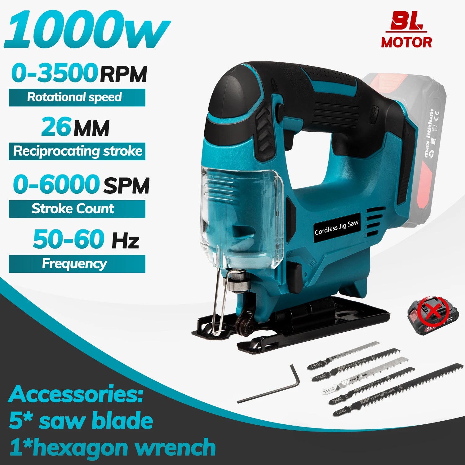 26mm Electric Jig Saw Portable Cordless Curved Saw Multi-Function Wood Cutting Woodworking Machines For Makita 18V Battery Pin