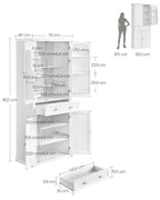 VASAGLE Kitchen wardrobe High wardrobe Kitchen Buffet Showcase wardrobe Buffet Buffet Buffet wardrobe with Adjustable Rher