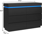 Modern 6 Drawer Dresser with Sliding Desktop,Wide Chest of Drawers with Charging Station& LED Lights,Large Storage Tower Clothes
