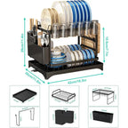 Kitchen Countertop Organizer 2-Tier Rustproof Metal Dish Drying Rack with Drain Tray Large Capacity
