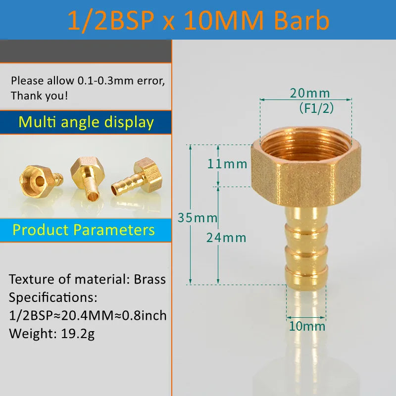Brass Pipe Fitting 6/8/10/12/14/16mm Hose Barb Tail 1/8" 3/8" 1/4" BSP Male Connector Joint Copper Coupler Adapter