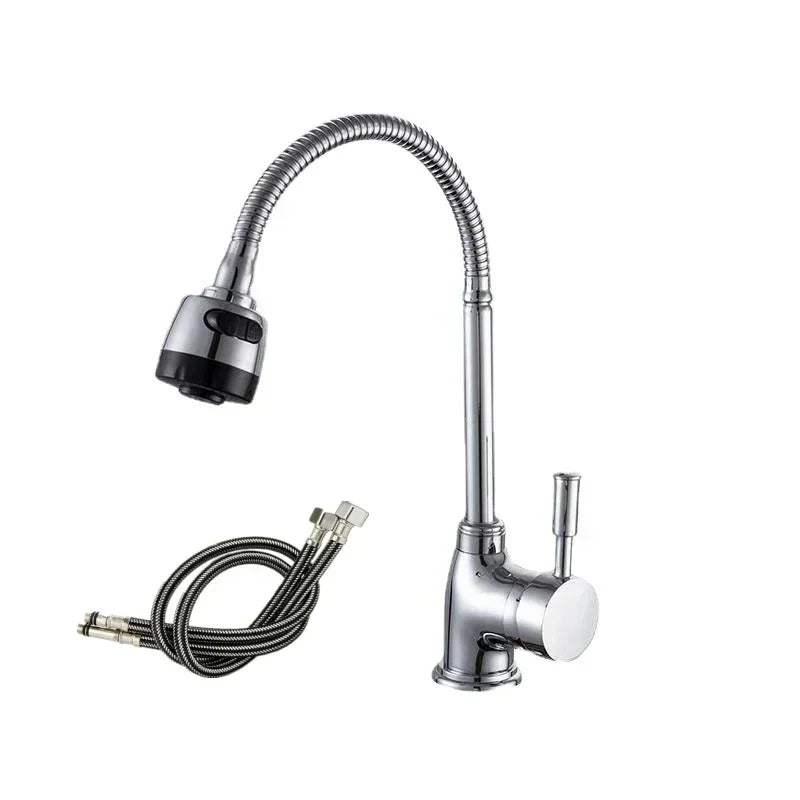 Chrome Finish Kitchen Faucet with Flexible Arc 360 Degree Rotatable Sprayer Stainless Steel Bathroom Sink Wall Mount Water Mixer