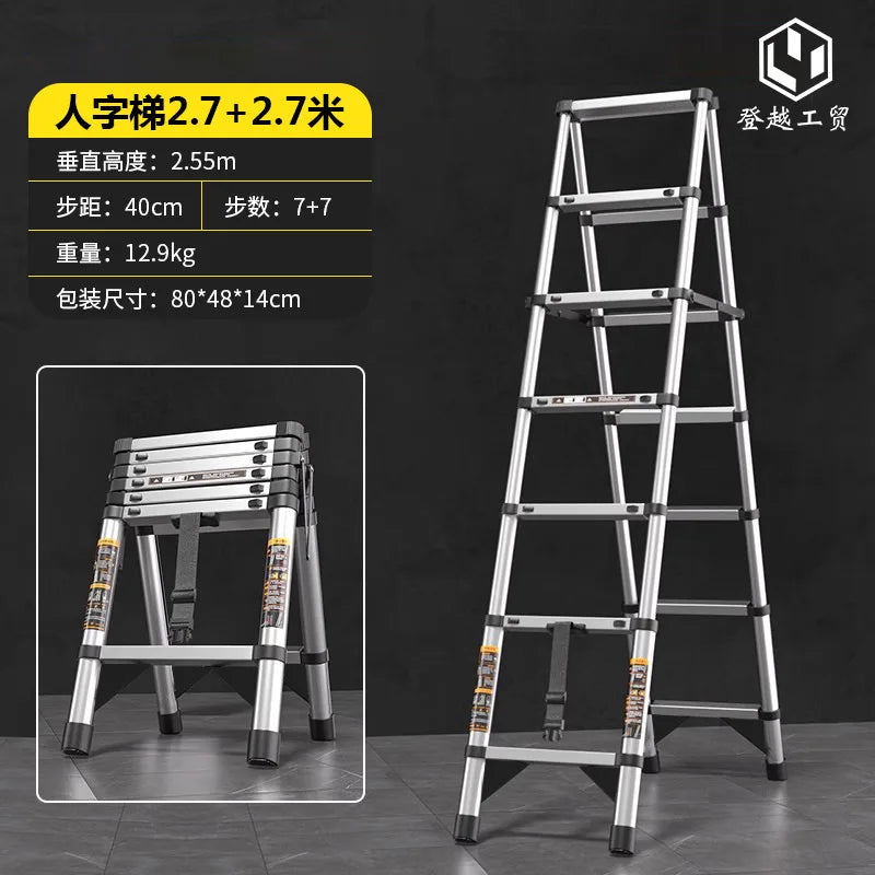 Telescopic ladder Multifunctional stainless steel herringbone walking ladder Folding lift straight ladder Thickened engineering