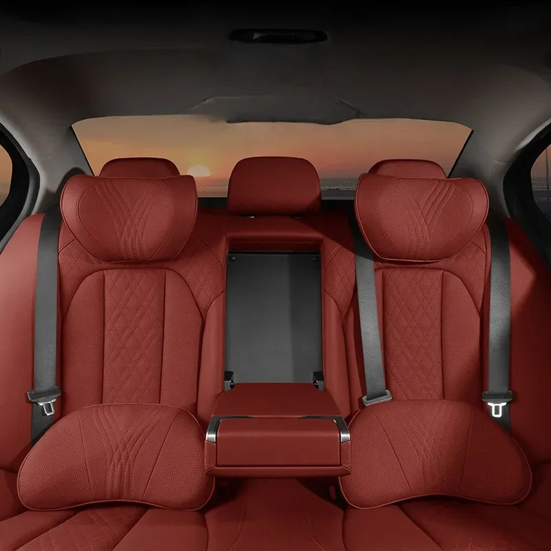 Car Seat High-end Leather Pillow Neck Driving Seat Headrest Back Cushion Luxury Universal Auto Lumbar Support Waist Head Qulit