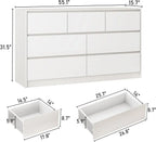 White Malm Dresser for Bedroom, 55 Inch Long Dresser High Gloss Dresser with 7 Drawers, Modern Large Wood Chest , White