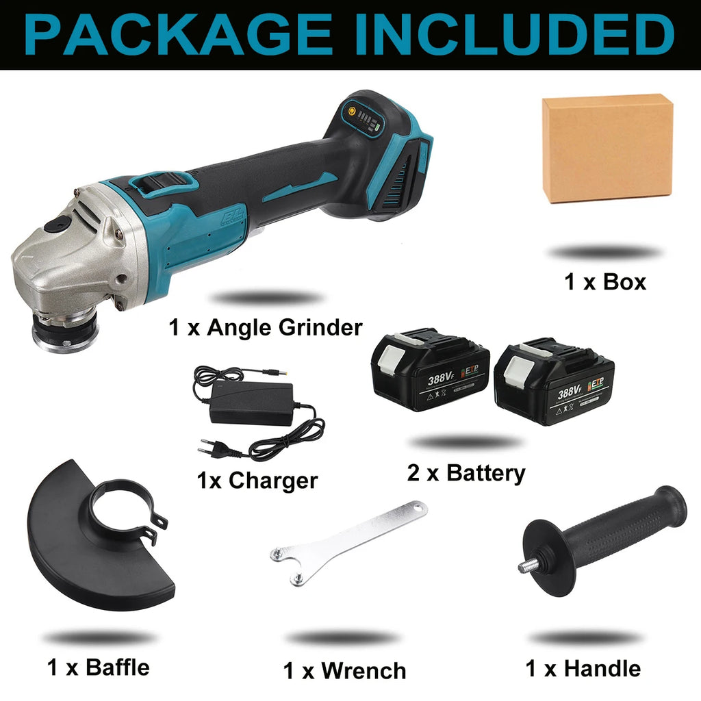 Drillpro 800W 125MM Brushless Electric Angle Grinder 4 Speed Cutting Machine DIY Woodworking Power Tools For Makita 18V Battery