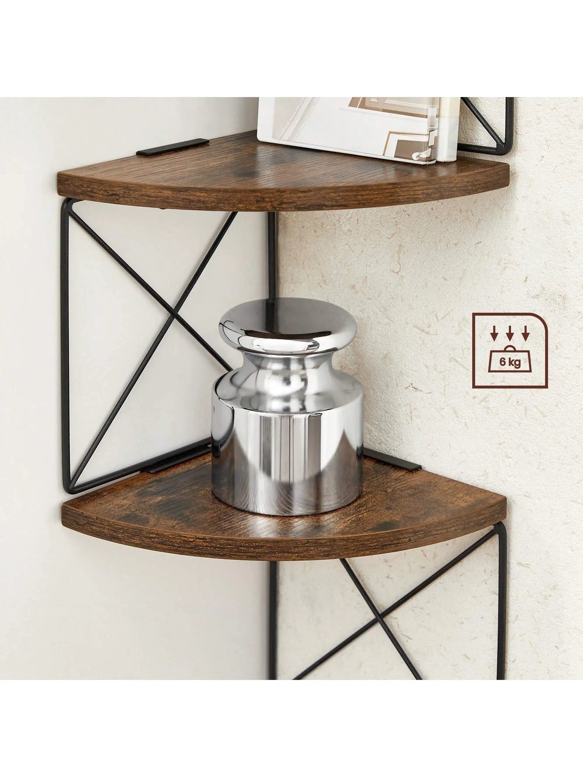 VASAGLE Wall Mounted 5-Tier Floating Corner Shelf. For Bedroom, Living Room, Bathroom, Kitchen, Office. Easy Assembly