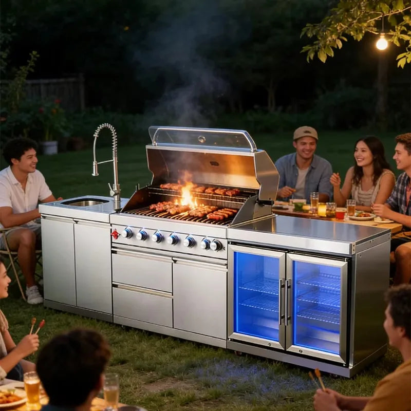 Customized Industrial Easy Installation Outdoor Kitchen Modular Cabinets Quick Setup BBQ Grill Station for Home