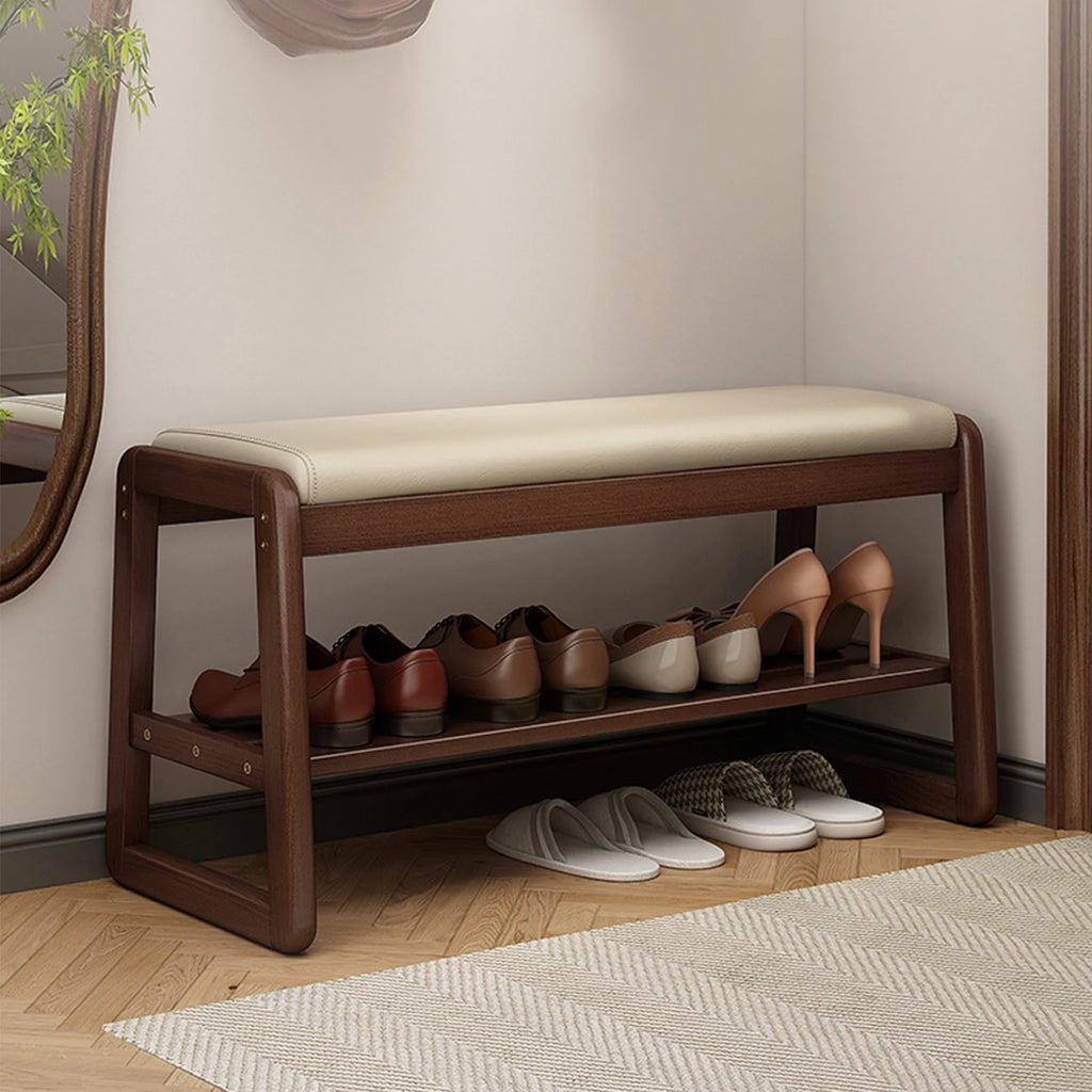 Entryway Bench with Cushion Wood Shoe Storage Bench Shoe Bench Rack Organizer for Hallway, Living Room