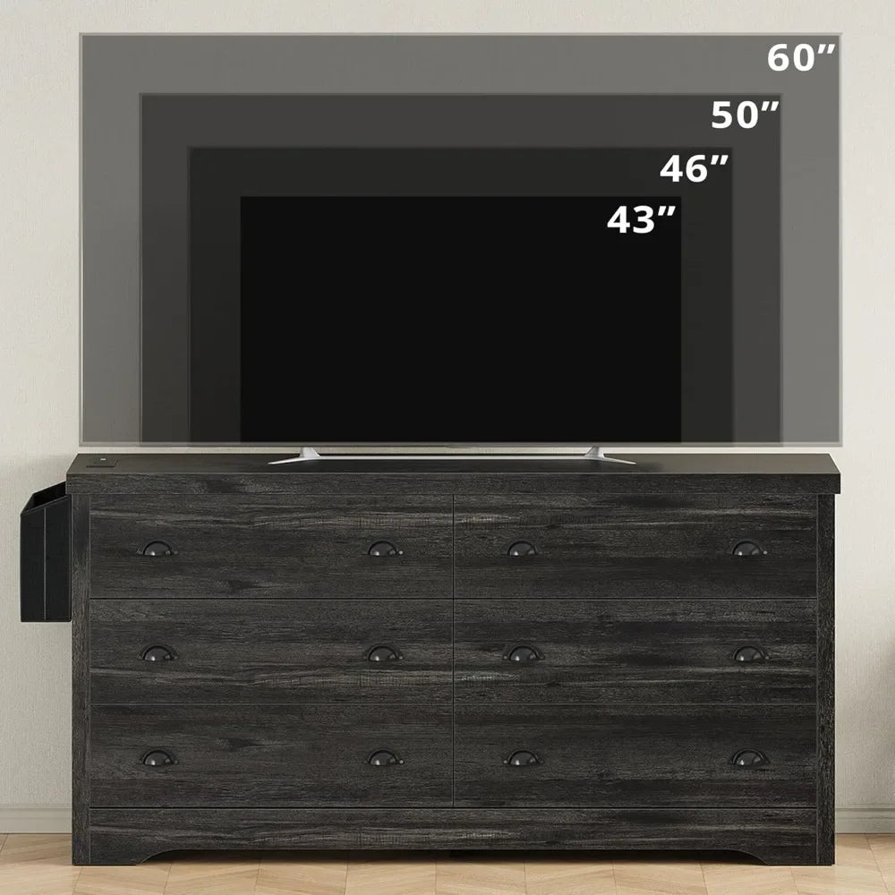 Dresser for Bedroom with Charging Station, TV Stand Storage Chest of Drawers for Living Room Hallway Entryway,