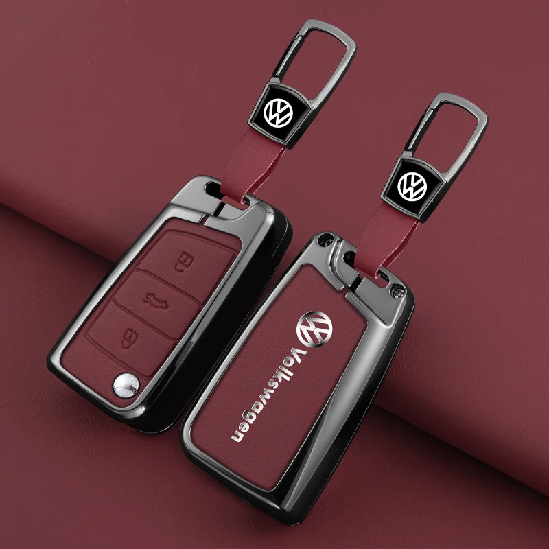 Leather Car Remote Key Case Fob Cover Protector Holder Shell For VW Volkswagen Golf 7 MK7 Tiguan MK2 T-roc T-cross Accessories