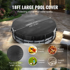 VEVOR 18/15Ft Round Pool Cover Solar Covers for Above Ground Pools Safety Pool Cover with Drawstring Design Black