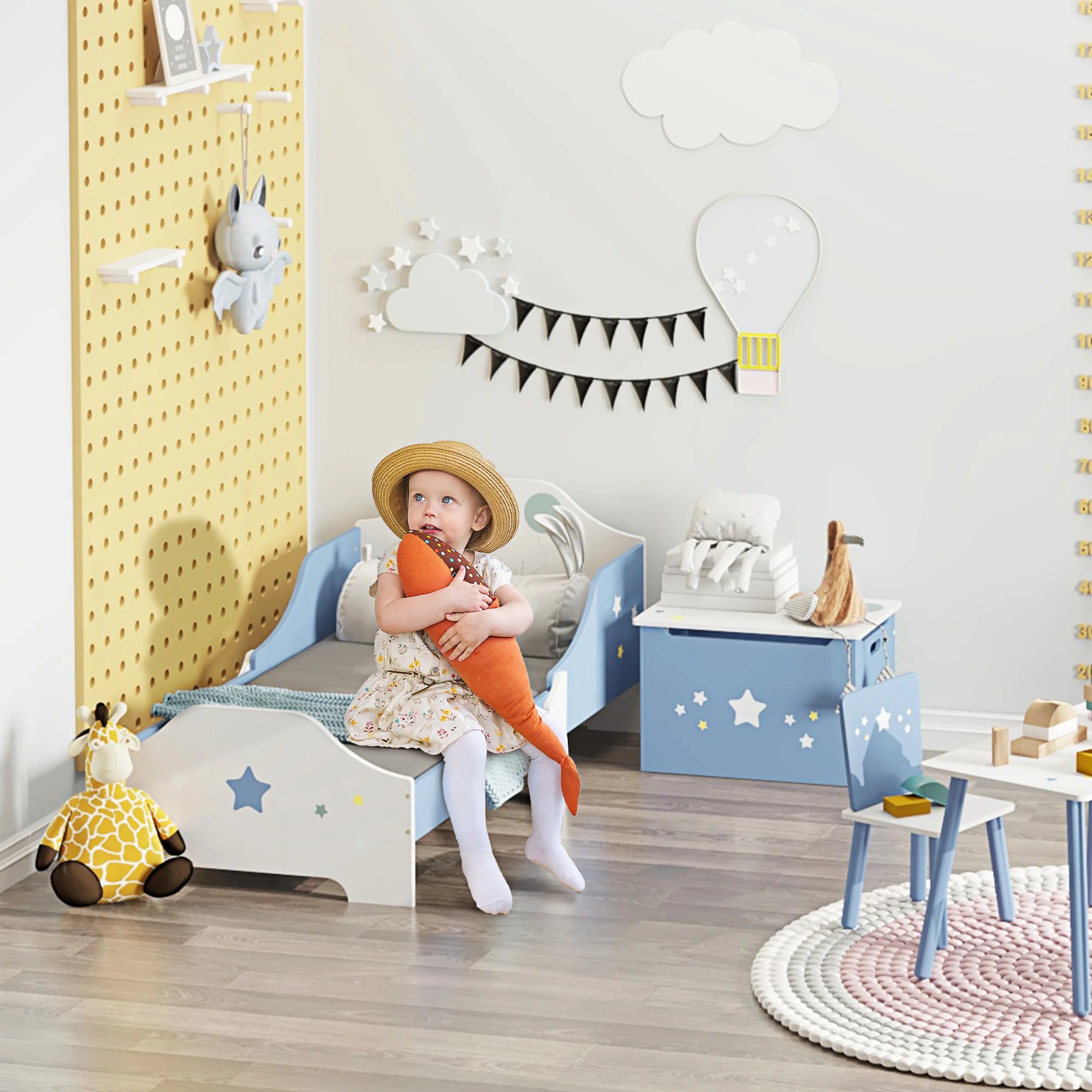 Homcom Bed for Children +3 Years 143X74X59 cm with Blue Star Print