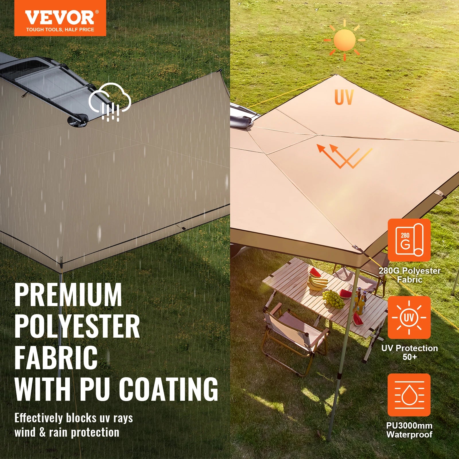 SucceBuy Vehicle Awning  Retractable Car Side Awning Car Awning with Waterproof Storage Bag  Suitable for Truck SUV Van Campers