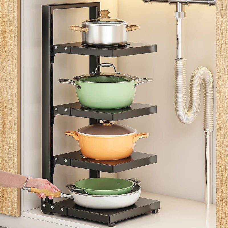 Multi-Layer Kitchen Storage Rack, Multifunctional Household Cabinet, Layered Pot Rack under the Sink for Pots, Pans, and Lids, Kitchen Storage Shelf, Essential for Storing Pots, Frying Pans, and Lids