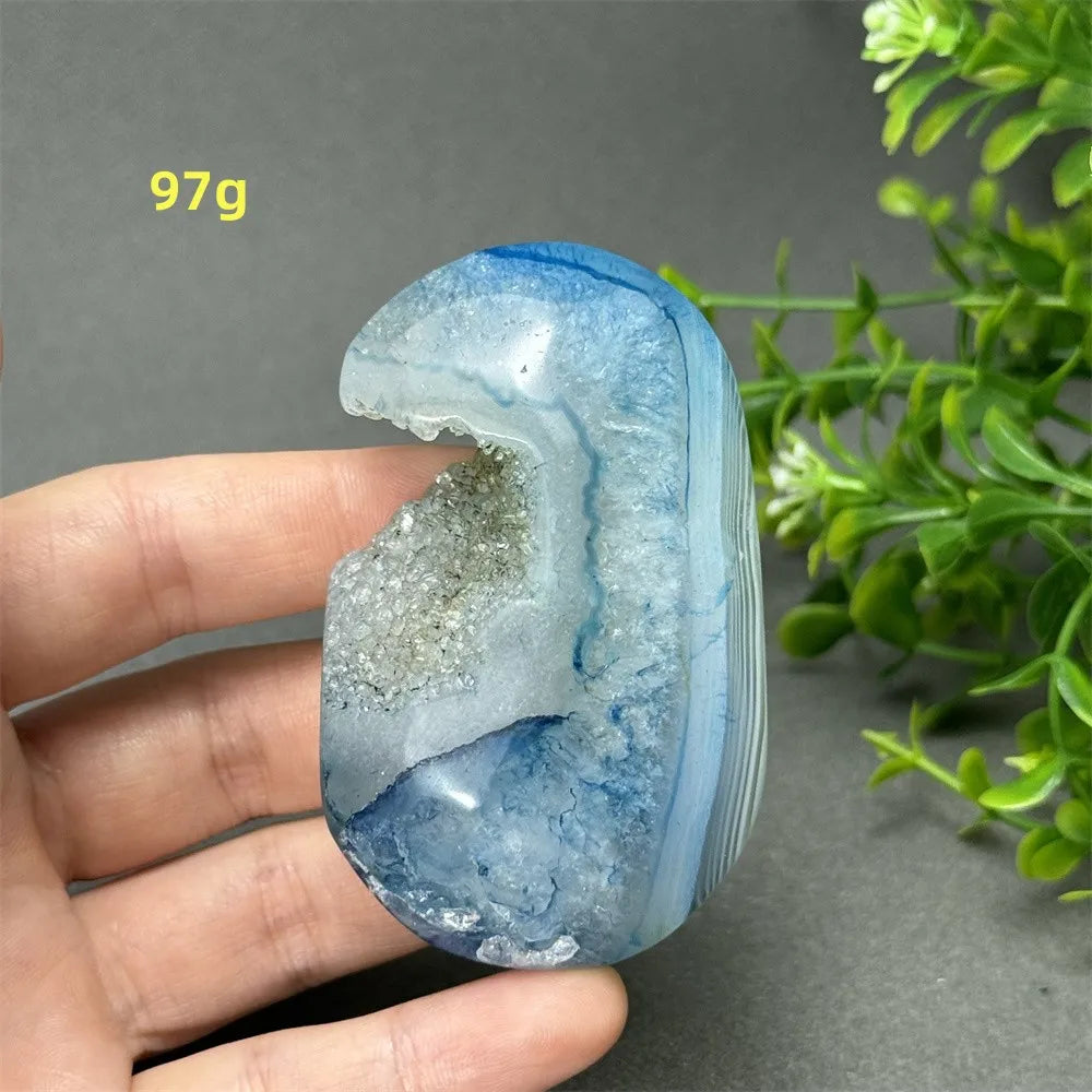 Natural Blue Agate Palm Play Healing Spiritual Meditation Chakra Witchcraft Prayer Energy Feng Shui Home Decor Gift