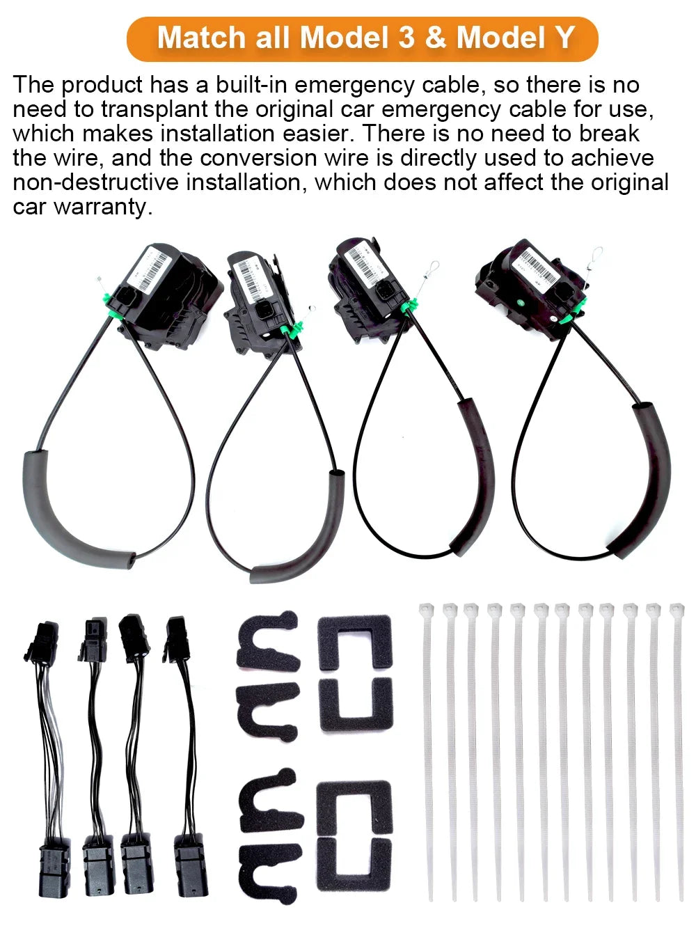 Hawknavi  Electric Suction Door Lock For Tesla Model Y Model 3 Highland with Soft Cose Anti Pinch Super Silence DIY Installing