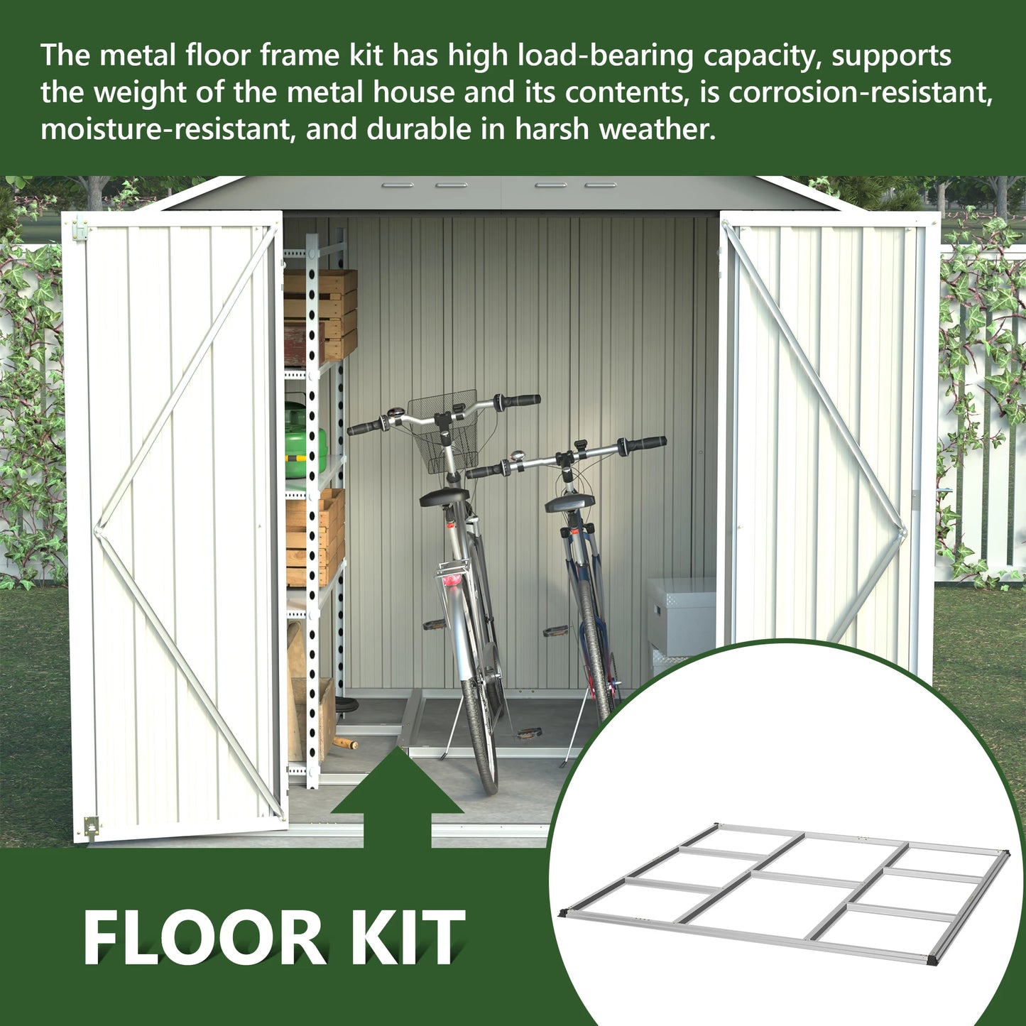 Metal Garden Shed with Dual-Pitched Roof, Window and Ventilation, Base Included, 184.8x182x191.1 cm, Grey