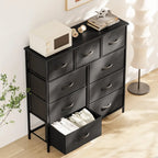 9 Drawer Fabric Dresser for Bedroom, Chest of Drawer Organizer Storage Cabinet for Closet, Entryway, Black