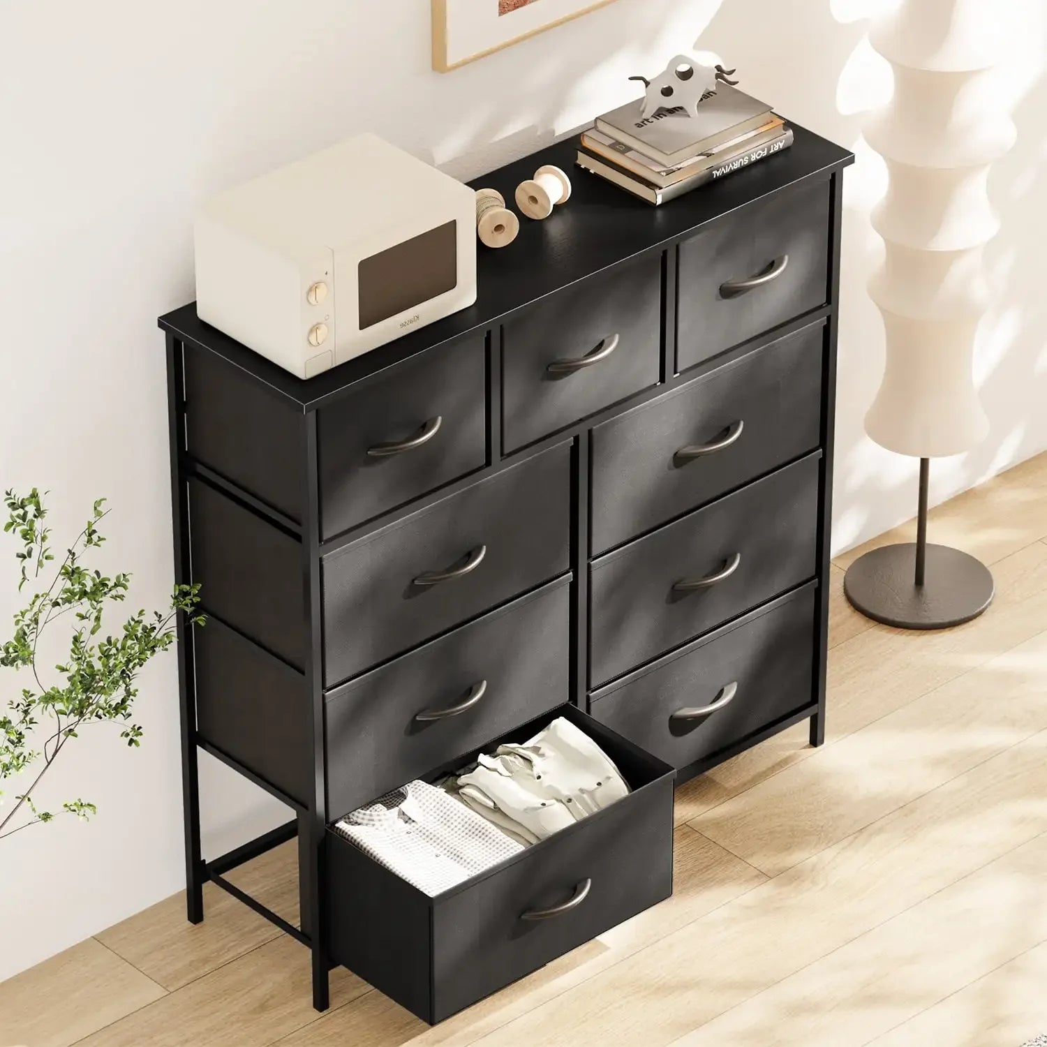 9 Drawer Fabric Dresser for Bedroom, Chest of Drawer Organizer Storage Cabinet for Closet, Entryway, Black