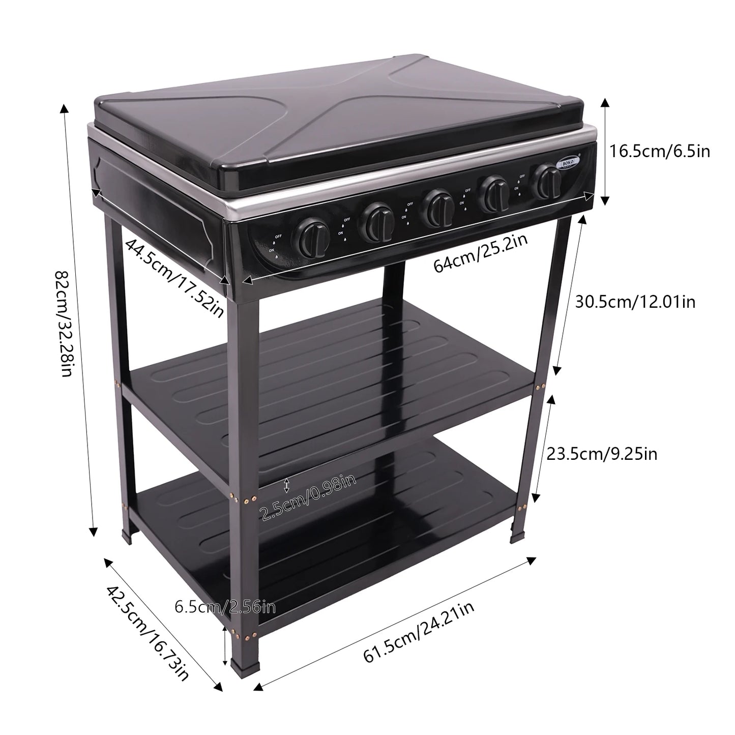 Portable 5-Burner Natural Gas Stove | Black, 2.5KW Per Burner, NG/LPG Compatible, Freestanding