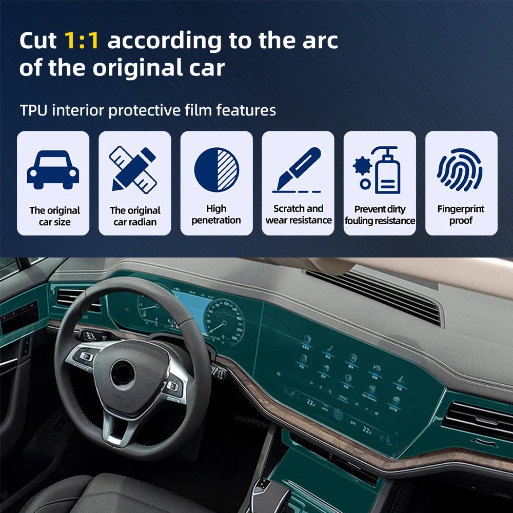 TPU Transparent protective film for VW Volkswagen Touareg 2019 2020 GPS Navigation Speedometer Interior Screen Gear Anti-scratch