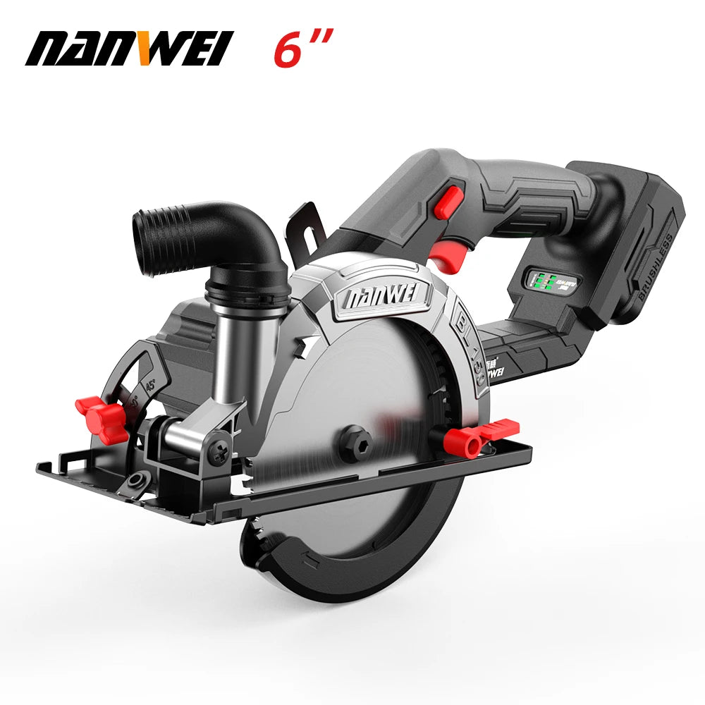 NANWEI 6" cordless brushless circular saw Rechargeable woodworking portable electric saw cutter circular saw