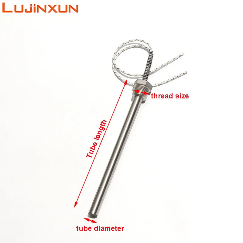 LUJINXUN 12V 24V DN8/12.8mm BSP Mold Threaded Single Head Heating Tube 200-600W 8x100-300mm Cartridge Heater Stainess Steel 1pc