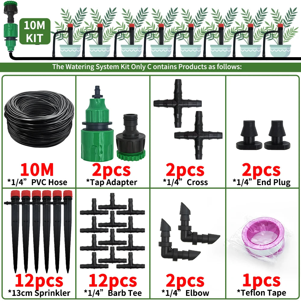 Garden Drip Irrigation Automatic Watering System Kit 1/4'' 13CM Sprinkler for Bonsai Pot Plant Flower Vegetable Greenhouse