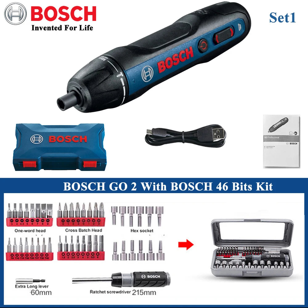 Original Bosch Go2 Electric Screwdriver Set 3.6V Rechargeable Automatic Screwdriver Hand Drill Bosch Go 2 Electric Batch Tool