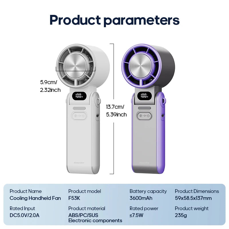 KINSCOTER Outdoor Foldable Turbo Fan - 3600mAh Rechargeable