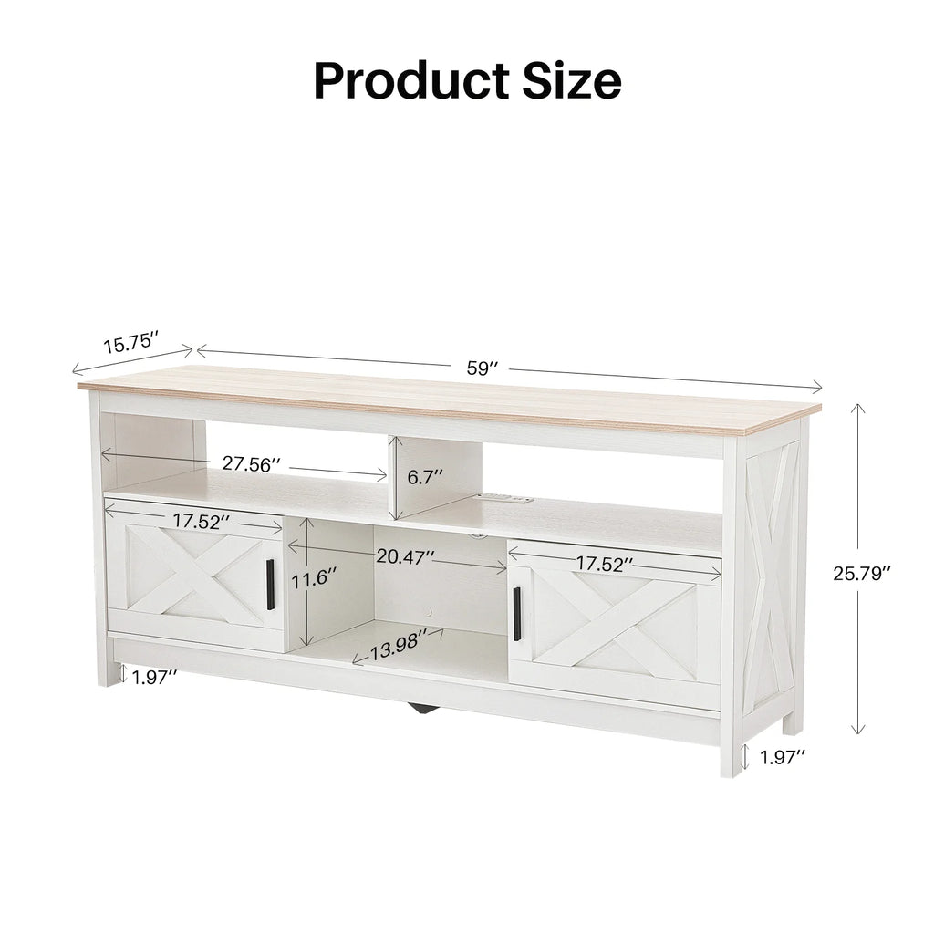 REDLIFE TV Stand for TVs Up to 65 inches Entertainment Center w/ Power Outlet Storage Cabinet Three Open Shelves for Living Room