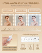 Dressing Table with 10 LED Light Balls, 3 Colors, Dressing Table with Plug and Large Mirror, Stool and Hairdryer Holder, White
