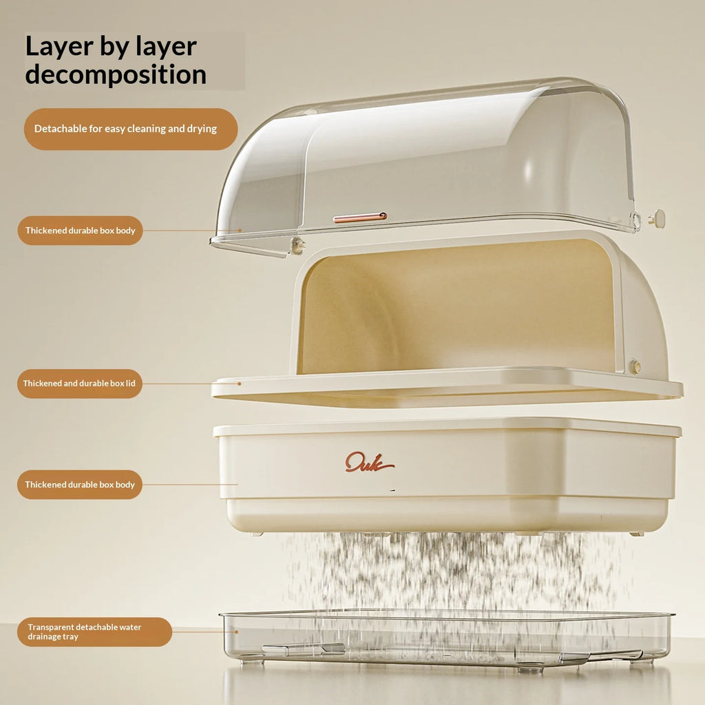 Kitchen Flip-up Drainer Dish Cabinet Household Multi-functional Moisture-proof Storage Organizer for Bowls and Utensils