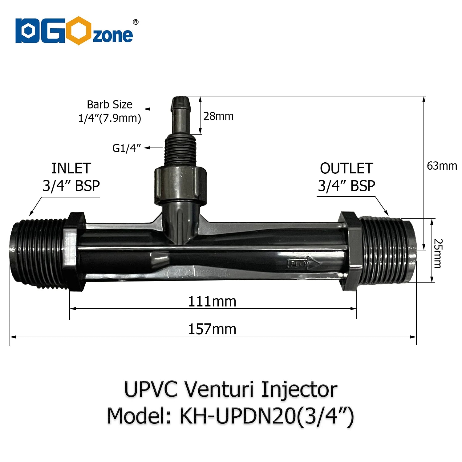 UPVC Venturi Injector for Mixing Liquid Venturi with Valve  BSP thread 1/2" 3/4" 1" 1.25" 1.5" 2" DGOzone