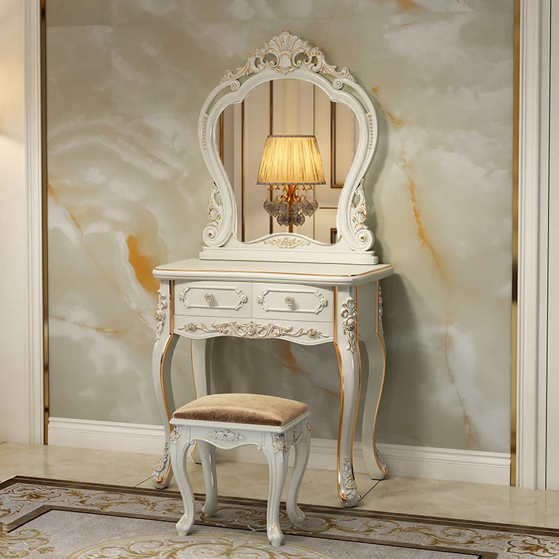 European Luxury Vanity Table Bedroom Mid Century White Makeup Dressing Table Cosmetics Chair Penteadeira Postmodern Furniture