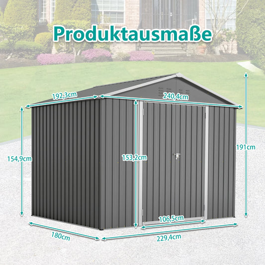 8x6FT Graues Metall-Tool-Shed mit Klapptür, Anthrazit-Farbe – Ideal für Gartengeräte und Werkzeugaufbewahrung